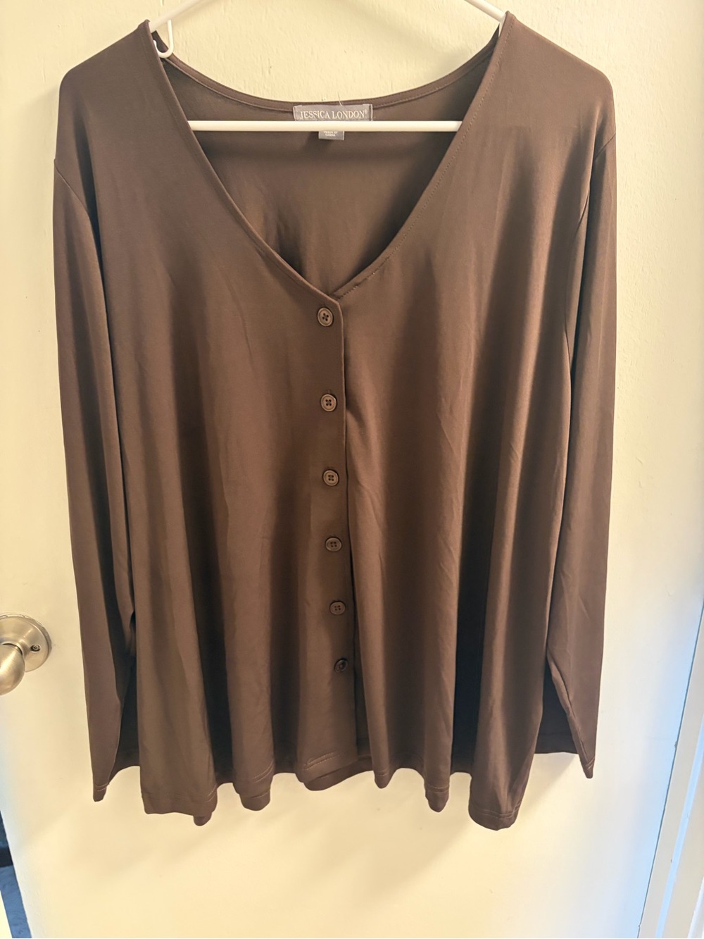 Jessica London Plus Size V-Neck Button Front Tunic Blouse Chocolate Brown Knit